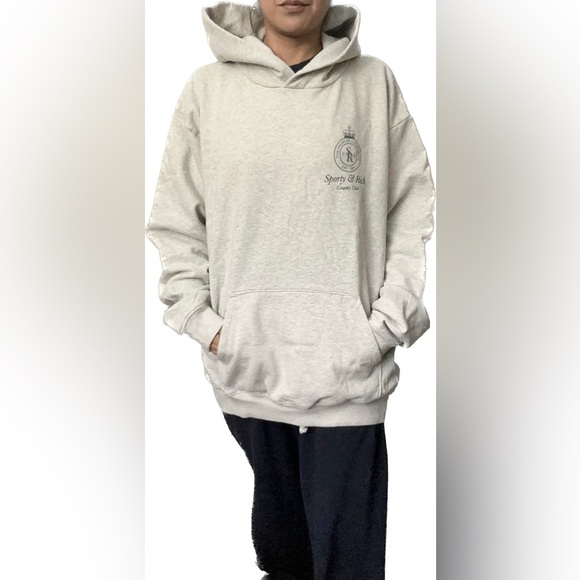 NWOT SPORTY & RICH Gray/Green Crown Cotton Blend Hoodie Large - Picture 16 of 16